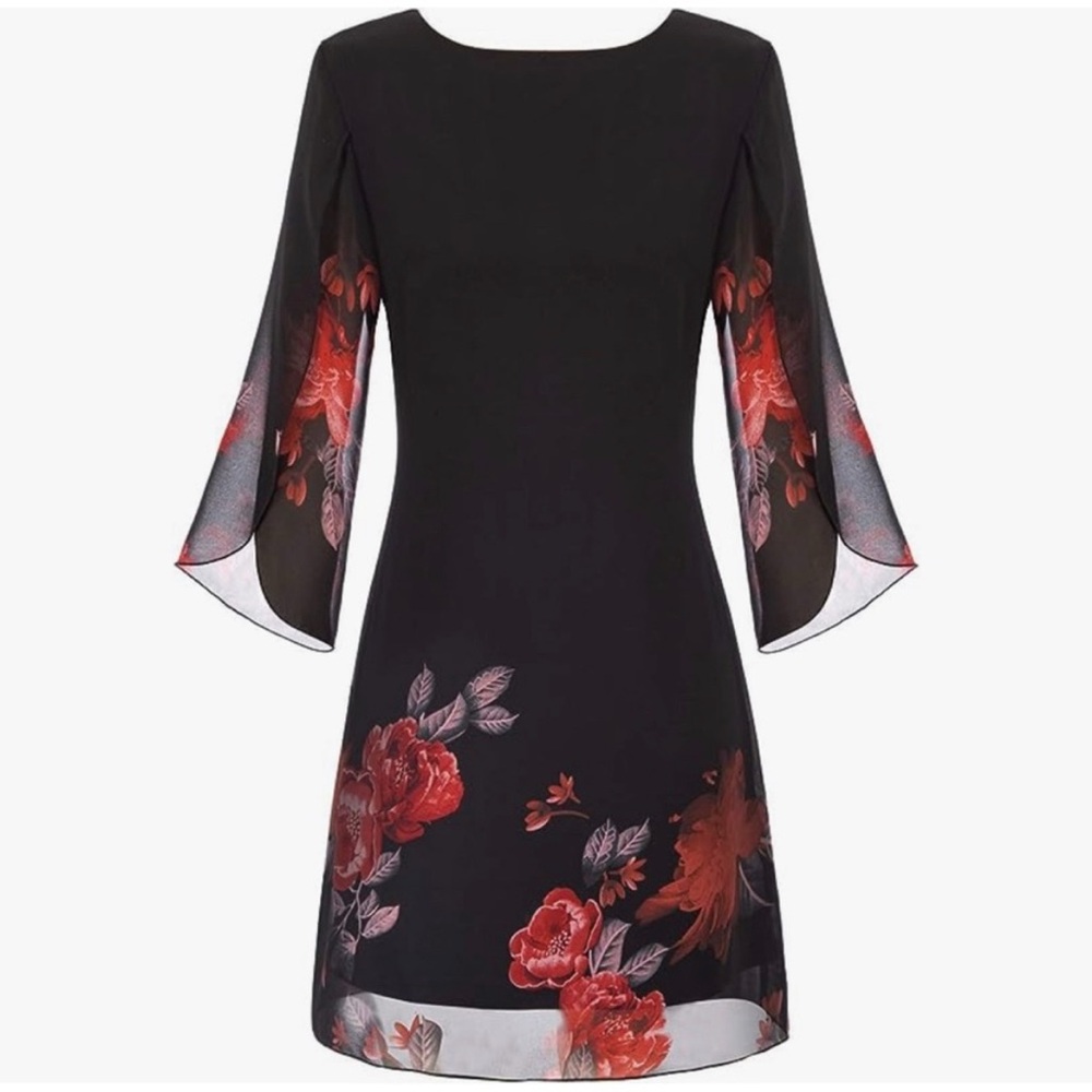 Grace Karin Black and Red Sheath Dress with Bell Sleeves